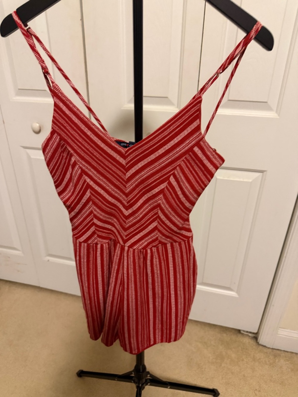 Red Striped Spaghetti-Strap Camisole Romper